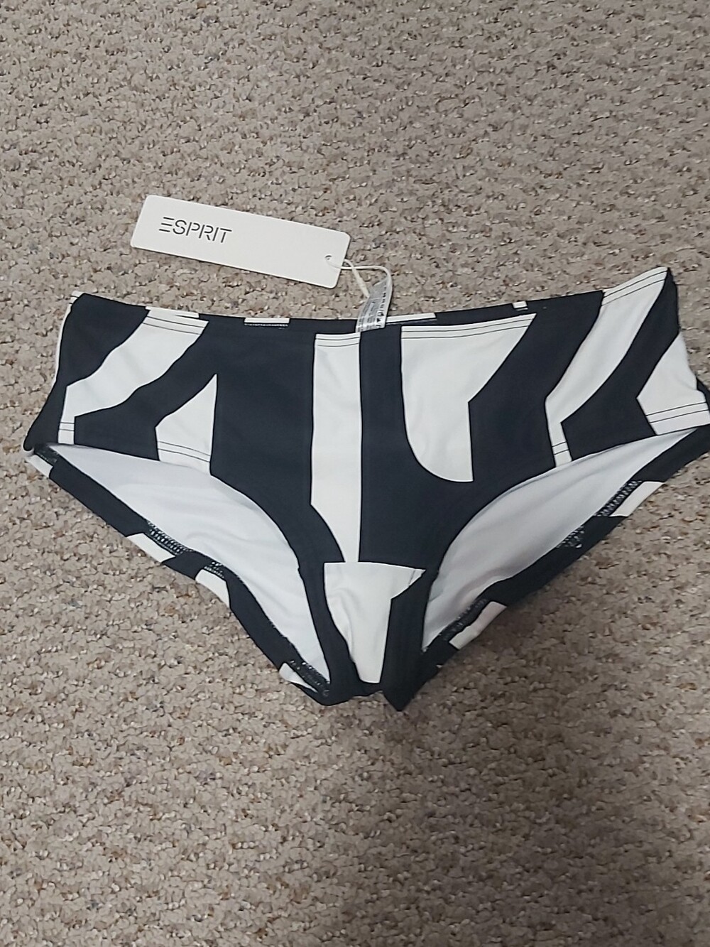 New Esprit Black and White Abstract Pattern Bikini Bottoms XS